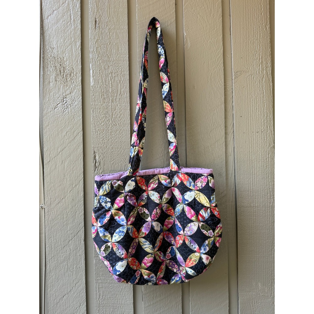 Handmade Quilted Tote Bag Japanese Floral Patchwork Cotton Shoulder Bag Multi - Picture 6 of 6
